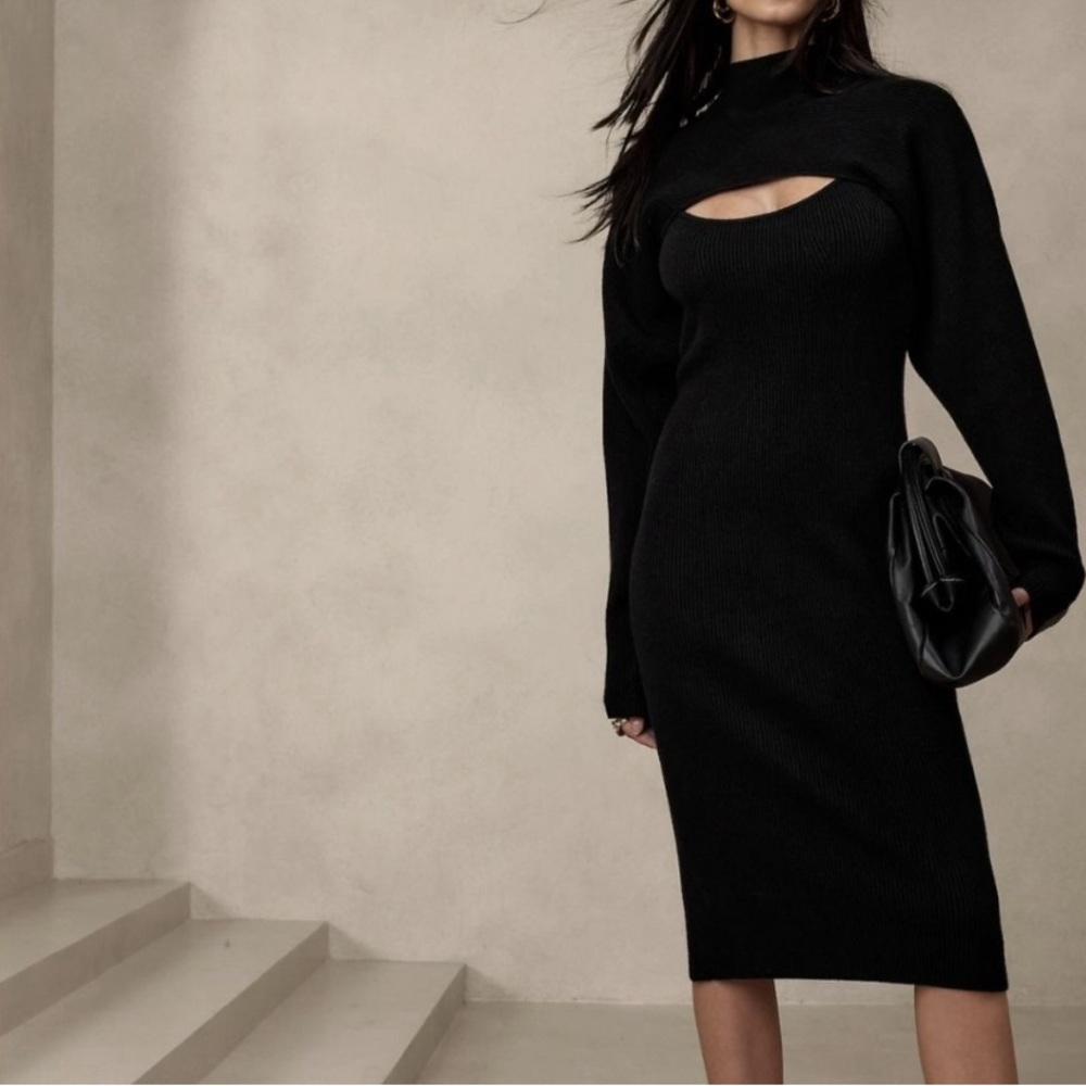 NWT HOUSE OF HARLOW BLACK RIBBED SWEATER DRESS